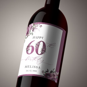 Étiquette Pour Bouteilles De Vin Soirée florale élégante 60e anniversaire