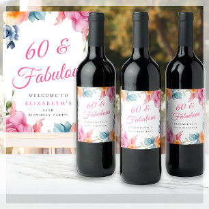 Étiquette Pour Bouteilles De Vin Soirée florale élégante 60e anniversaire