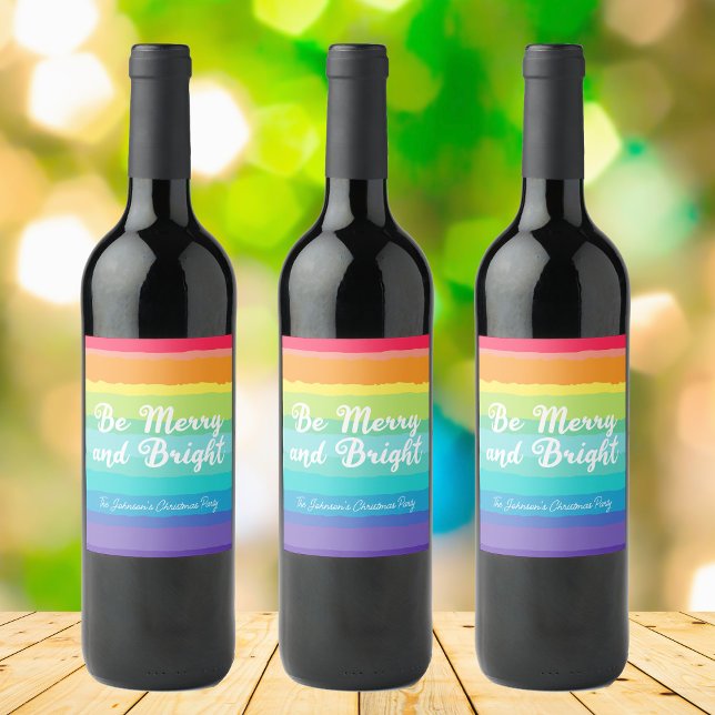 Étiquette Pour Bouteilles De Vin Sois Joyeux et lumineux Rainbow Custom Christmas P (Créateur téléchargé)