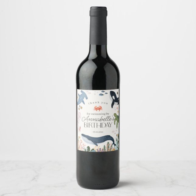 Étiquette Pour Bouteilles De Vin Sous l'Océan Mer Anniversaire Fête Faveurs Sac (Devant)