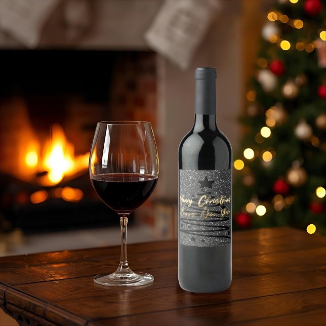 Étiquette Pour Bouteilles De Vin Sparkly Black Wine Label Set (Créateur téléchargé)
