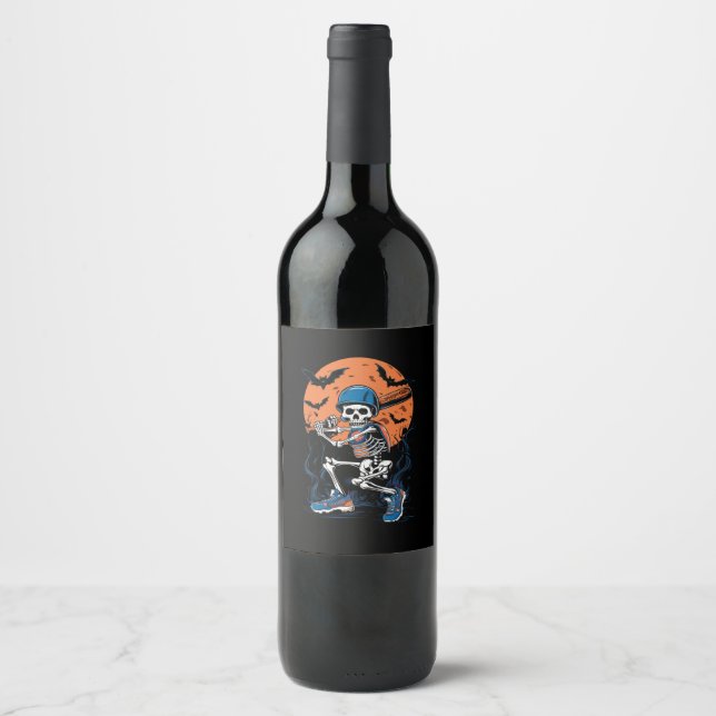 Étiquette Pour Bouteilles De Vin Squelette de baseball Halloween Baseball Halloween (Devant)