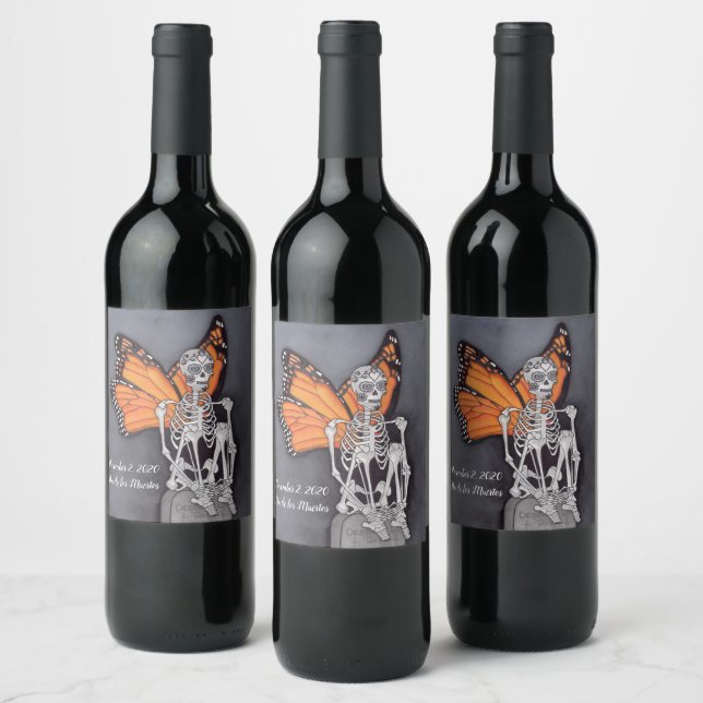 Étiquette Pour Bouteilles De Vin Squelette de Halloween personnalisé pour la fête d (Bouteilles)