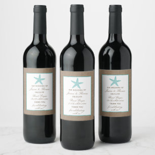Étiquette Pour Bouteilles De Vin Starfish Turquoise Burlap Beach Wedding Collection