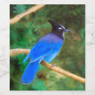 Étiquette Pour Bouteilles De Vin Steller's Jay Painting - Art original pour oiseaux