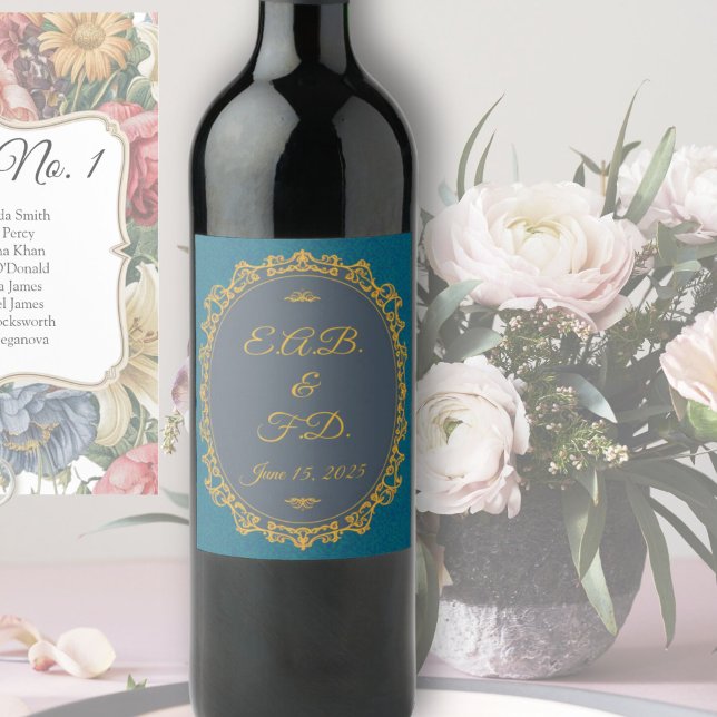 Étiquette Pour Bouteilles De Vin Style de régence monogrammed Regencycore ère (Créateur téléchargé)