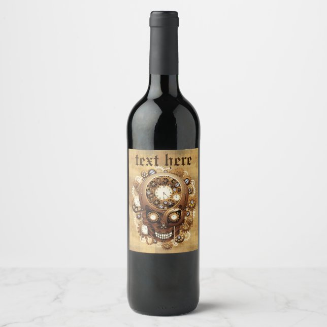 Étiquette Pour Bouteilles De Vin Style gothique crâne vapeur (Devant)