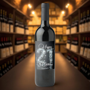Étiquette Pour Bouteilles De Vin Stylish 21e anniversaire de Sparkling Diamond-Encr
