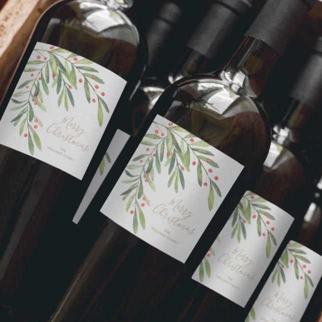 Étiquette Pour Bouteilles De Vin Succursale et baies Noël de Noël (Créateur téléchargé)