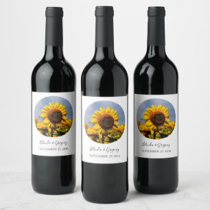 Étiquette Pour Bouteilles De Vin Sunflower Blue Sky Rustique Mariage