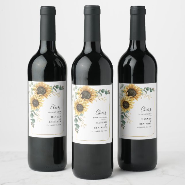 Étiquette Pour Bouteilles De Vin Sunflower Eucalyptus Mariage botanique (Bouteilles)