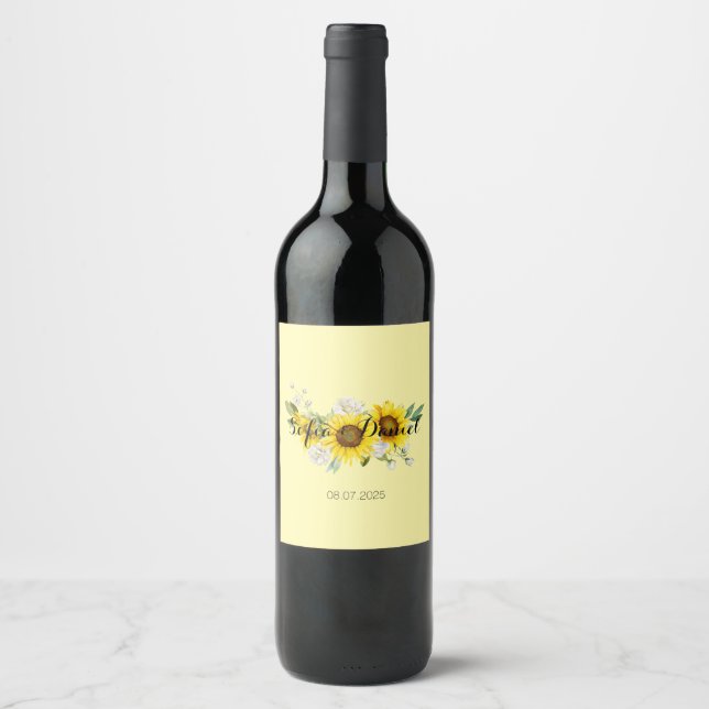 Étiquette Pour Bouteilles De Vin Sunflower white rose wedding yellow (Devant)
