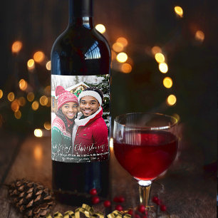 Étiquette Pour Bouteilles De Vin Superposition de photo d'étoiles festives de Noël