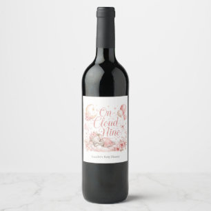 Étiquette Pour Bouteilles De Vin Sur un nuage, éléphant rose personnalisé sous la l