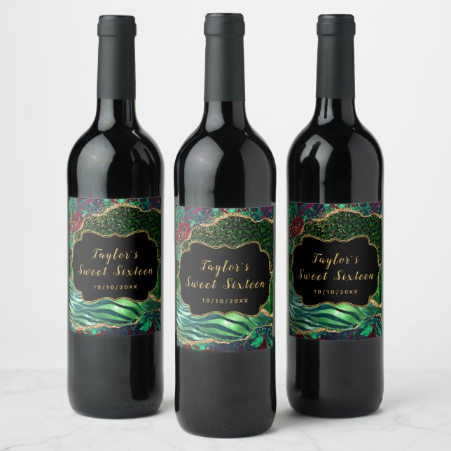 Étiquette Pour Bouteilles De Vin Sweet sixteen d'Agate Safari vert (Bouteilles)