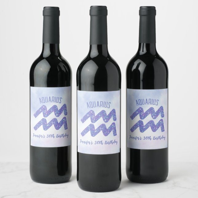 Étiquette Pour Bouteilles De Vin Symbole d'astrologie violette Cute Aquarius fête d (Bouteilles)