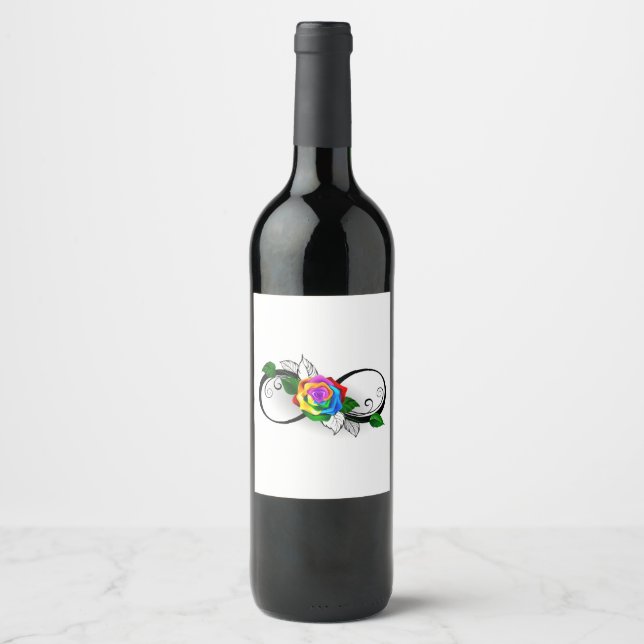 Étiquette Pour Bouteilles De Vin Symbole d'infini avec Rose arc-en-ciel (Devant)