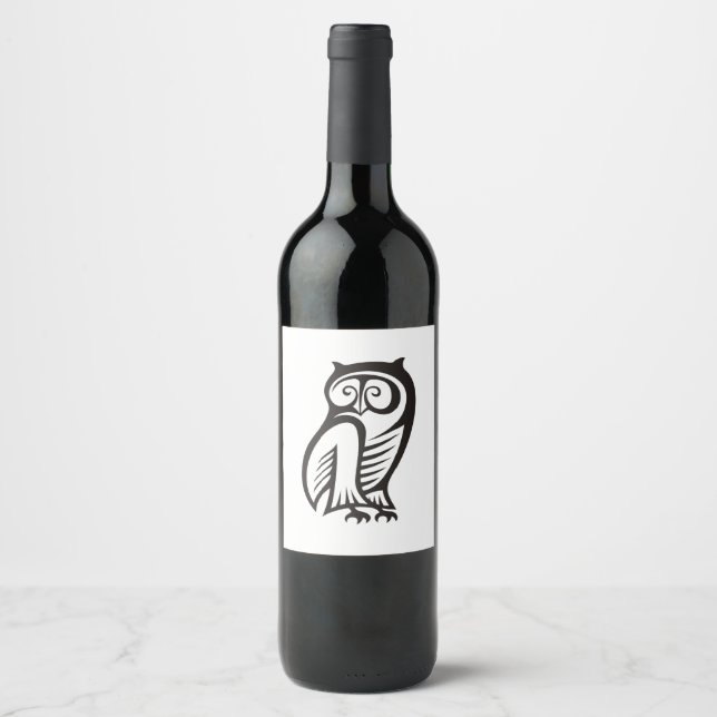 Étiquette Pour Bouteilles De Vin Symbole hibou noir (Devant)