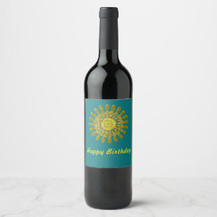 Étiquette Pour Bouteilles De Vin Symbole solaire doré décoratif