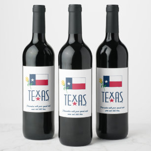 Étiquette Pour Bouteilles De Vin Symboles du Texas, drapeau du Texas et rose jaune