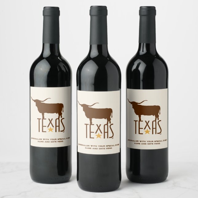 Étiquette Pour Bouteilles De Vin Symboles du Texas, Longhorn, brun (Bouteilles)