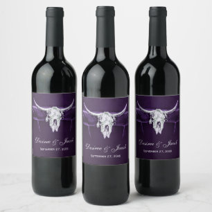 Étiquette Pour Bouteilles De Vin Taureau occidental Crâne pourpre foncé blanc rusti