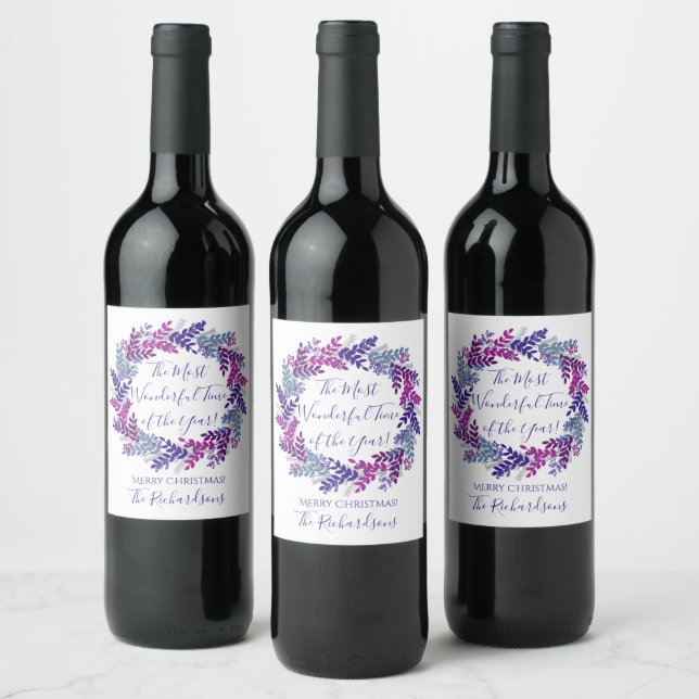 Étiquette Pour Bouteilles De Vin Temps le plus Merveilleux Année Purple Noël Wreath (Bouteilles)
