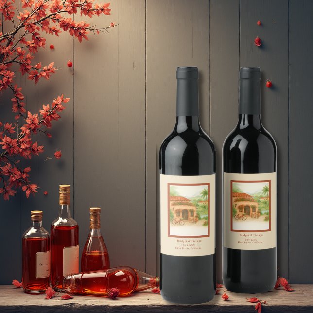 Étiquette Pour Bouteilles De Vin Terracotta Hacienda espagnole Destination Mariage (Créateur téléchargé)