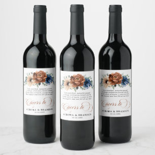 Étiquette Pour Bouteilles De Vin Terracotta Marine Bleu Vert Mariage géométrique