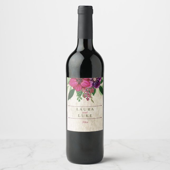 Étiquette Pour Bouteilles De Vin Terre, Cranberry-Plum Floral (Devant)