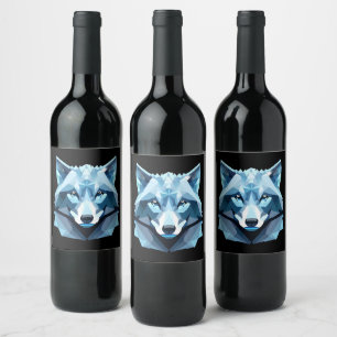 Étiquette Pour Bouteilles De Vin Tête de loup géométrique bleue