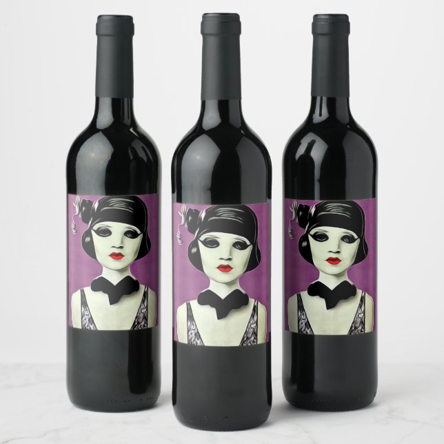 Étiquette Pour Bouteilles De Vin Tête de mannequin Art déco en papier peint (Bouteilles)