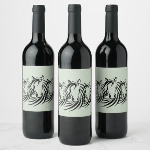Étiquette Pour Bouteilles De Vin Têtes de cheval noir sur fond vert