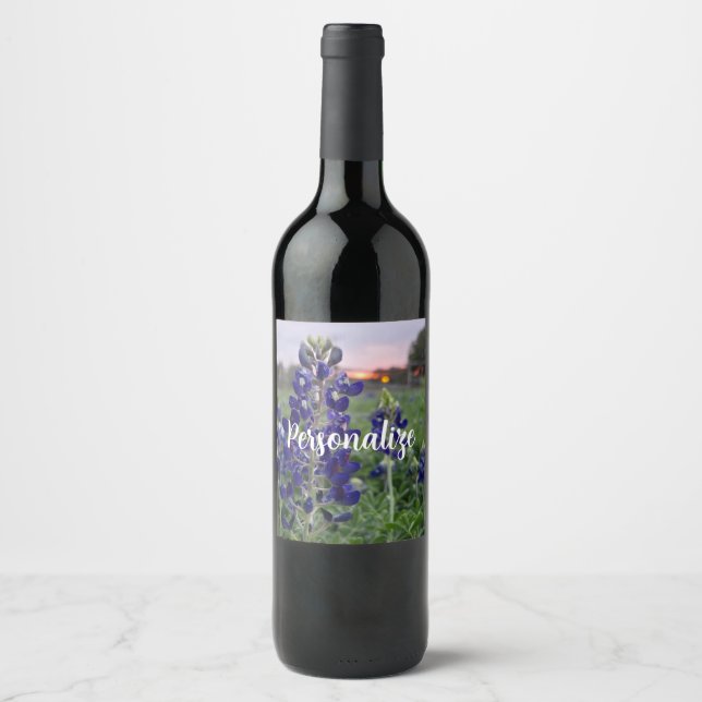 Étiquette Pour Bouteilles De Vin Texas Bluebonnet Farm Sunset (Devant)