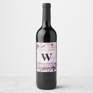Étiquette Pour Bouteilles De Vin Texte de typographie cœurs floraux aquarelle roman