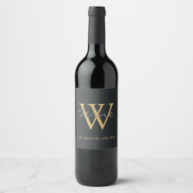 Étiquette Pour Bouteilles De Vin Texte doré et gris (Devant)