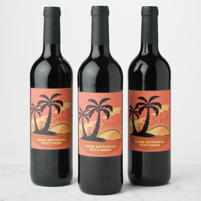 Étiquette Pour Bouteilles De Vin Texte personnalisé Coucher de soleil sur l'île tro (Bouteilles)