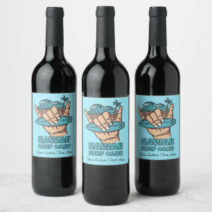 Étiquette Pour Bouteilles De Vin Texte personnalisé et Surf Shaka de localisation