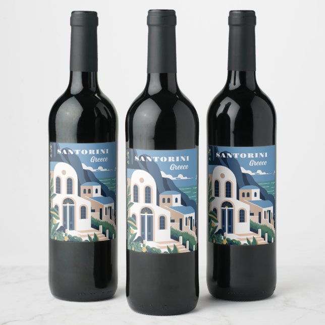 Étiquette Pour Bouteilles De Vin Texte personnalisé Santorin Grèce (Bouteilles)