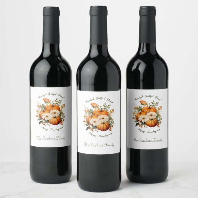 Étiquette Pour Bouteilles De Vin Thanksgiving Citrouille classique d'automne (Bouteilles)