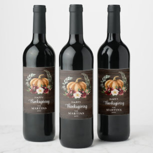 Étiquette Pour Bouteilles De Vin Thanksgiving Citrouille rustique
