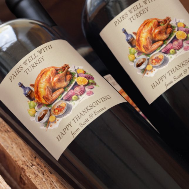 Étiquette Pour Bouteilles De Vin Thanksgiving Gipairs bien avec la Turquie (Créateur téléchargé)