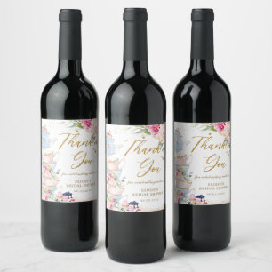 Étiquette Pour Bouteilles De Vin Thé de Mariage aux Fleurs Rose Fardé de Grande Cla