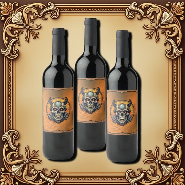 Étiquette Pour Bouteilles De Vin The winged skull.  (Créateur téléchargé)