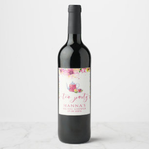 Étiquette Pour Bouteilles De Vin Thème de fête de thé aux fleurs à l'aquarelle