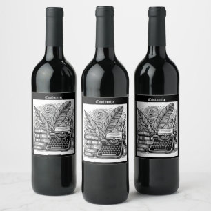 Étiquette Pour Bouteilles De Vin Thème de l'écrivain vintage 2 Couleur moi