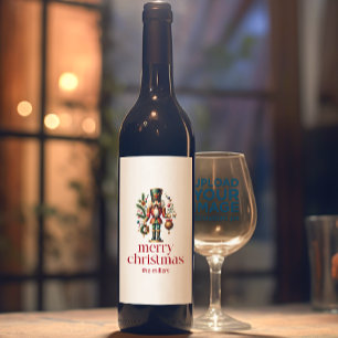 Étiquette Pour Bouteilles De Vin Thème de Noël Casse-noix Typographie rouge Rétro