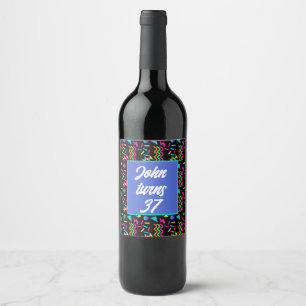 Étiquette Pour Bouteilles De Vin thème des années 80 motif rétro anniversaire noir