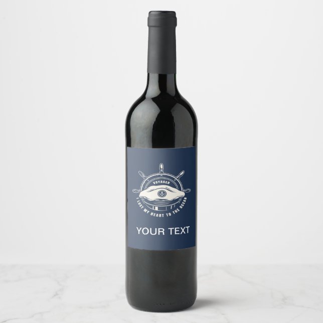 Étiquette Pour Bouteilles De Vin Thème nautique Marine Bleu Votre texte (Devant)