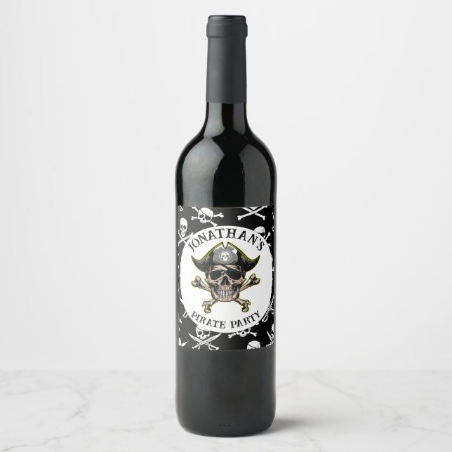 Étiquette Pour Bouteilles De Vin Thème pirate Fête Adulte Crâne Cadeau Balise (Devant)